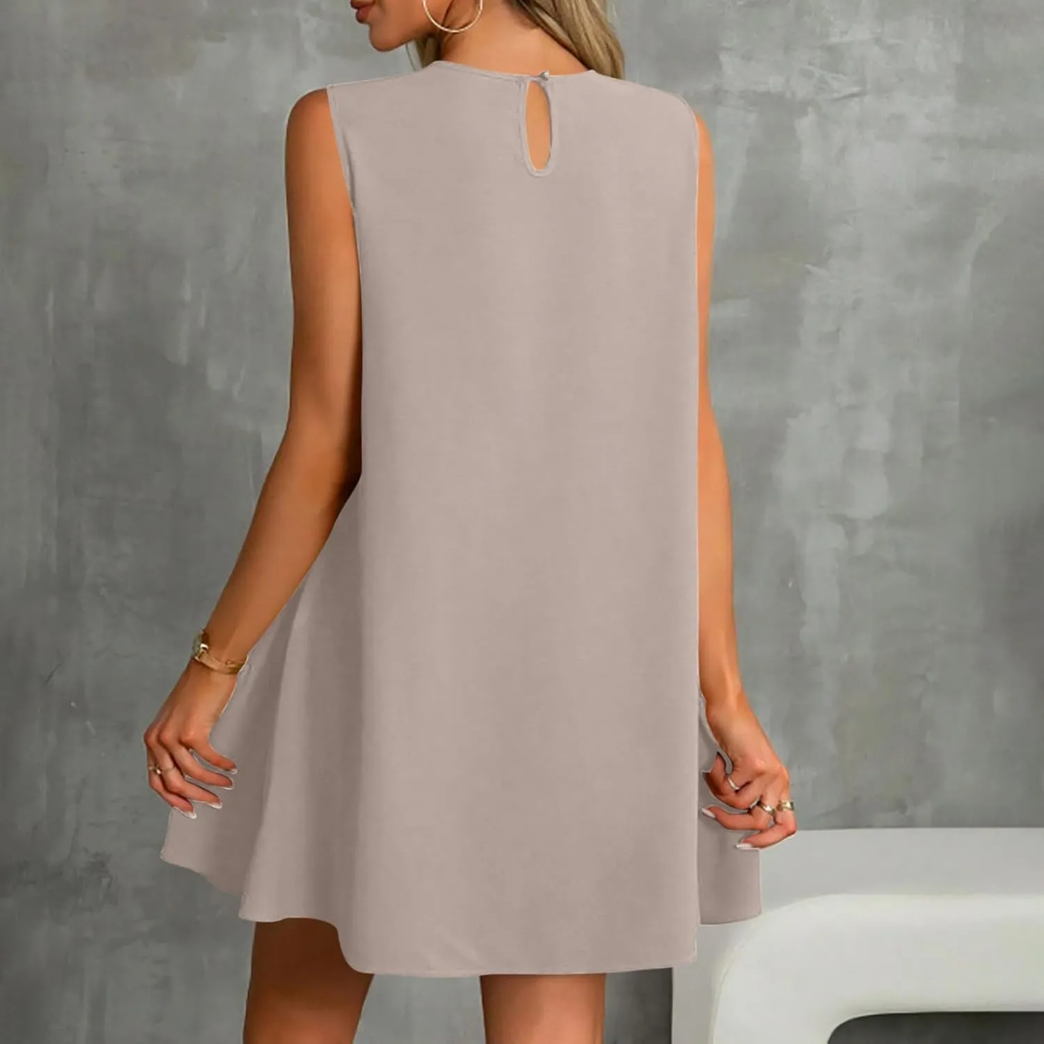 Sun Dresses for Women 2025 Vacation Summer Ruffle Crewneck Sleeveless Tank Mini Dress Shift Date Outfits