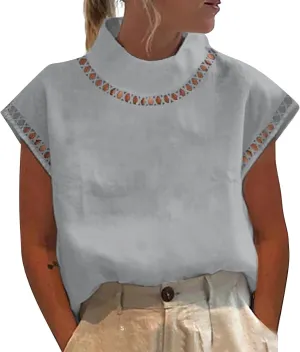 T Shirt for Women Fall Winter Cap Sleeve High Neck Linen Loose Fit Long Cardigan Plain Tops T Shirt Women 2024