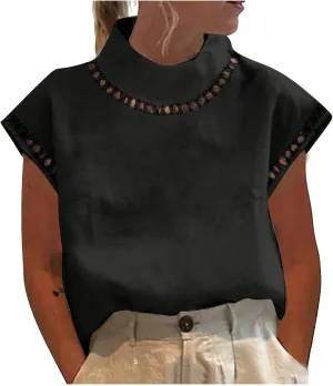 T Shirt for Women Fall Winter Cap Sleeve High Neck Linen Loose Fit Long Cardigan Plain Tops T Shirt Women 2024
