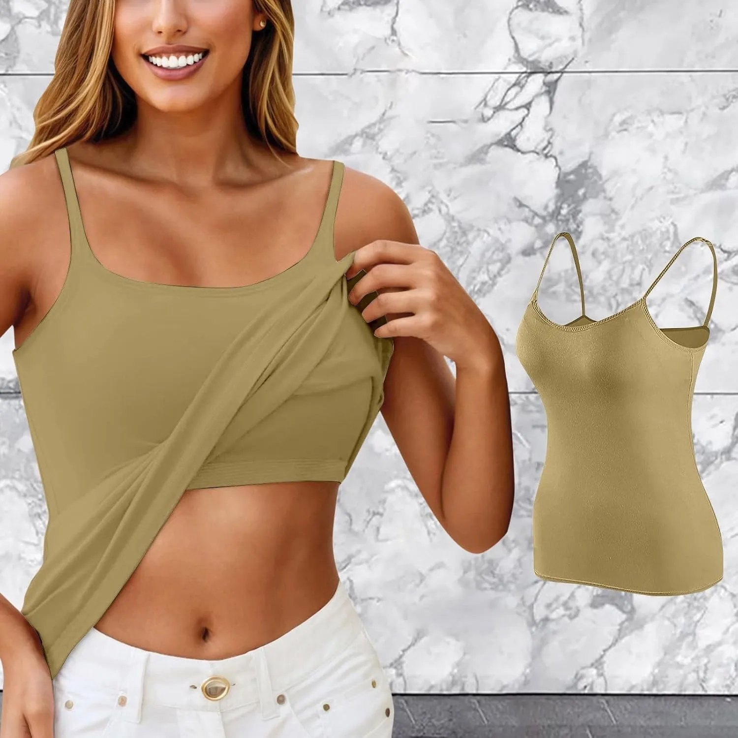 Tank Top for Women Shelf Bra Spaghetti Strap Camisole Seamless Cotton Cami Shirts