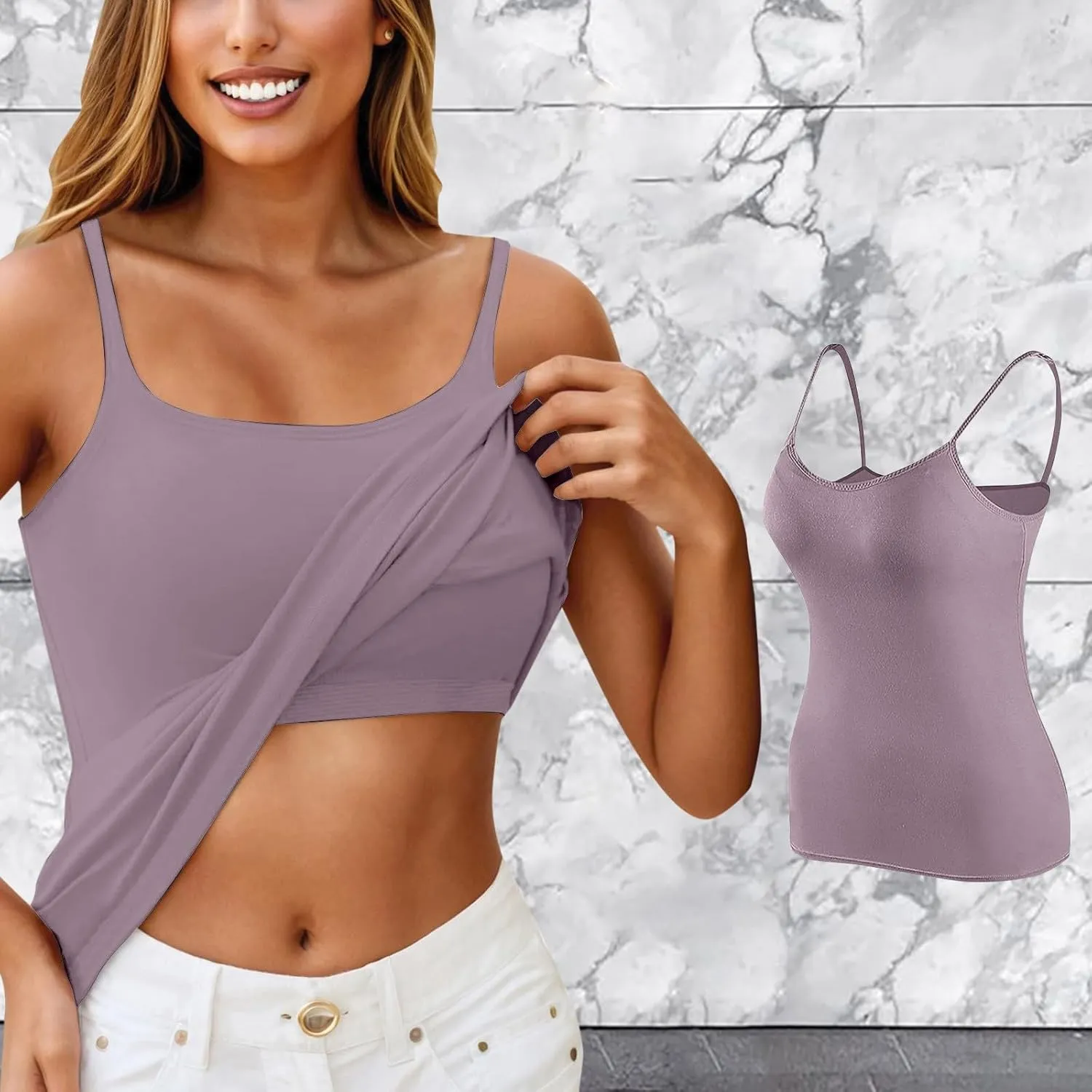 Tank Top for Women Shelf Bra Spaghetti Strap Camisole Seamless Cotton Cami Shirts