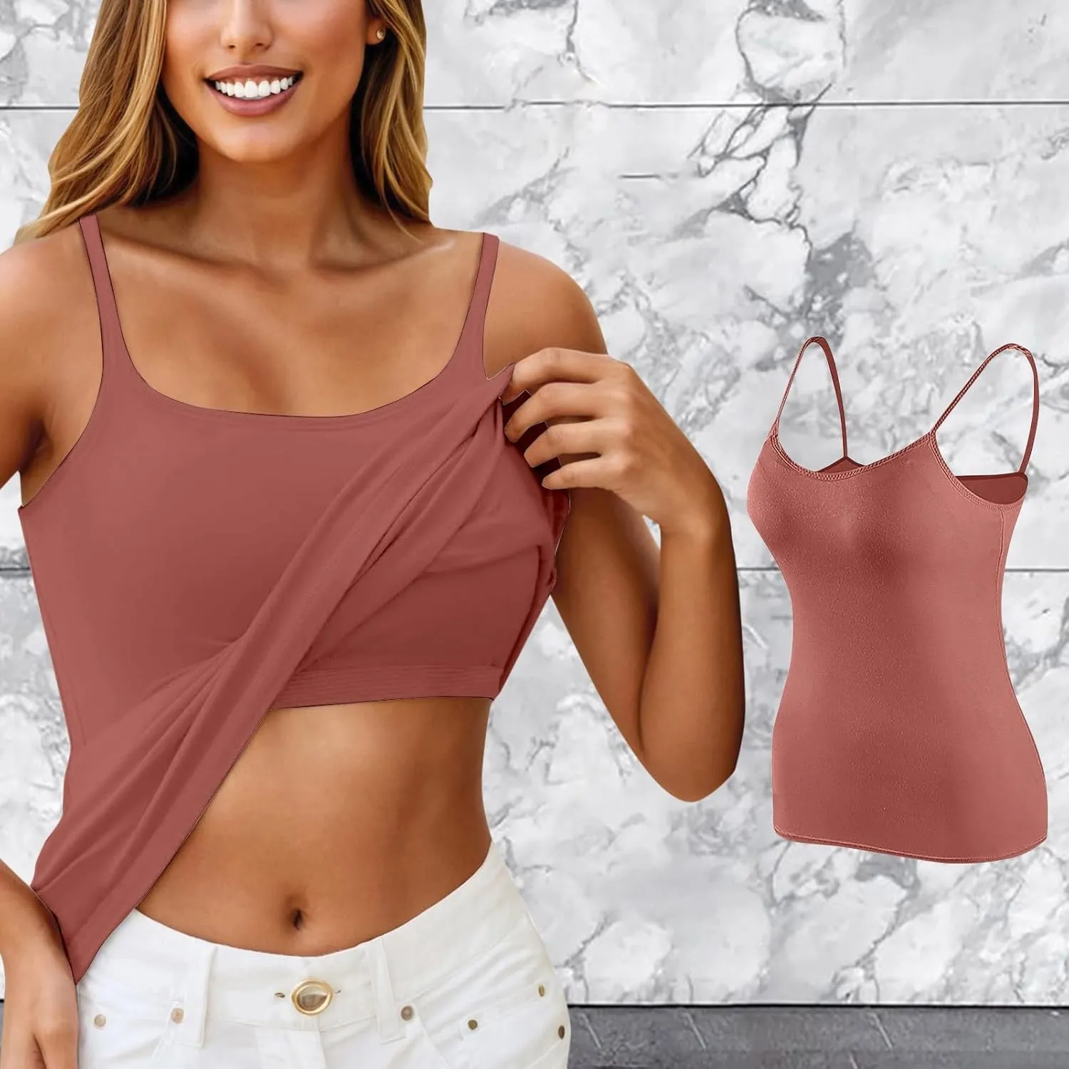 Tank Top for Women Shelf Bra Spaghetti Strap Camisole Seamless Cotton Cami Shirts
