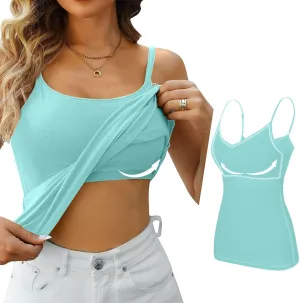 Tank Top with Built in Bra for Women Adjustable Spaghetti Strap Cami Tanks Padded Comfy Yoga Tops Sleeveless Basic Tops