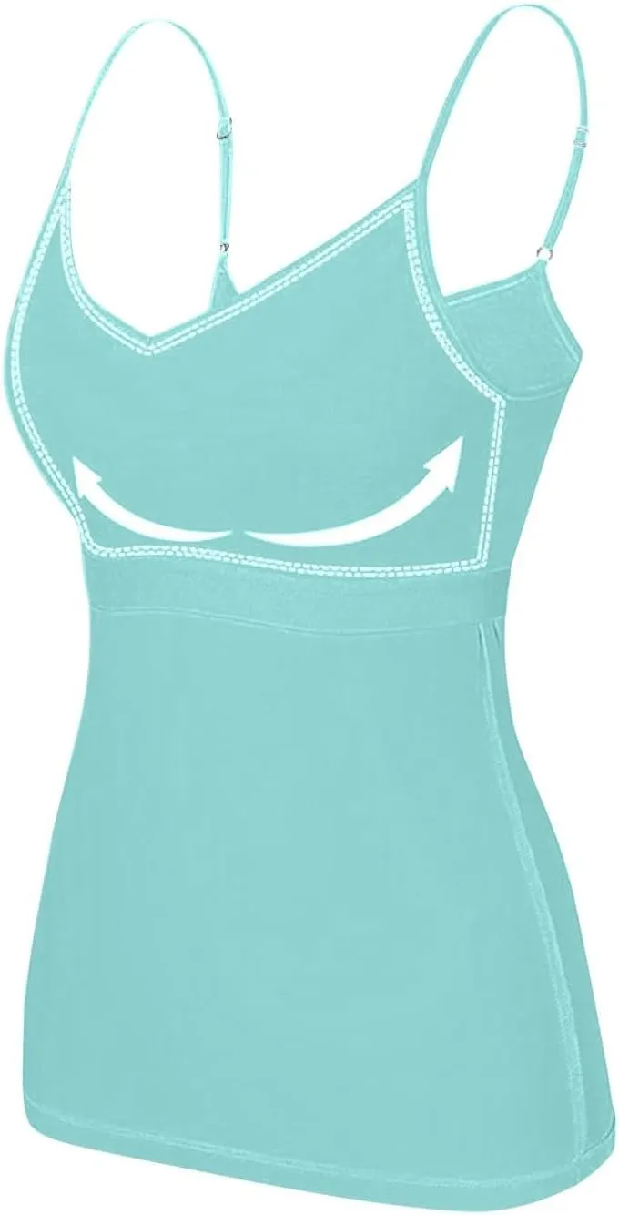 Tank Top with Built in Bra for Women Adjustable Spaghetti Strap Cami Tanks Padded Comfy Yoga Tops Sleeveless Basic Tops