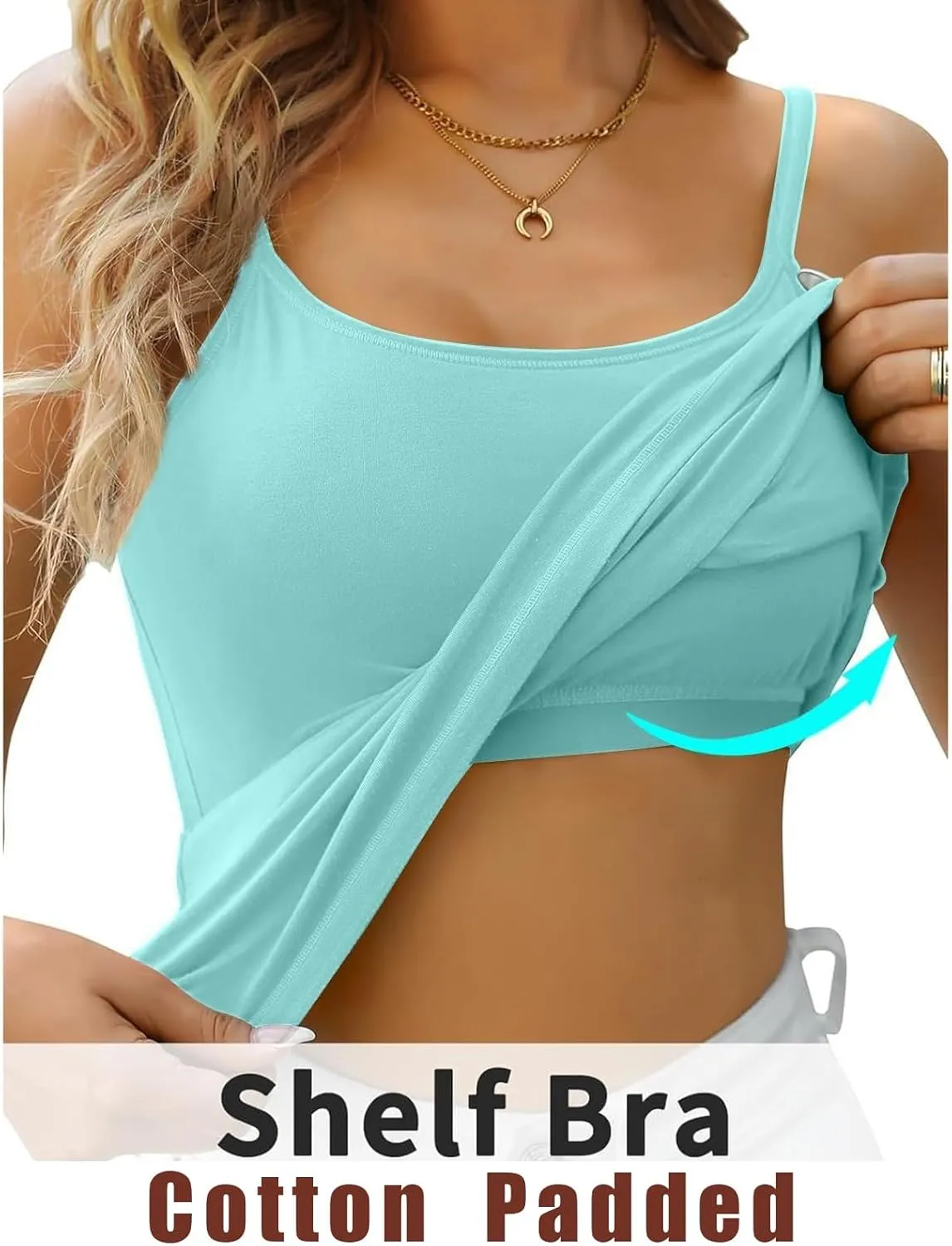 Tank Top with Built in Bra for Women Adjustable Spaghetti Strap Cami Tanks Padded Comfy Yoga Tops Sleeveless Basic Tops