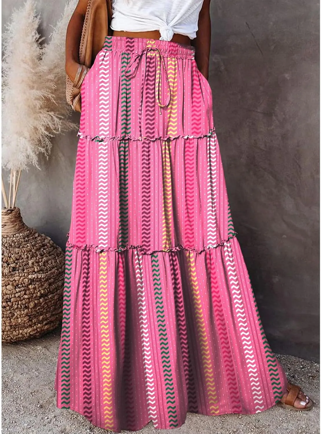 Trendy Women's Skirts, Casual Boho Vacation Summer Flowy Maxi Womens Skirts