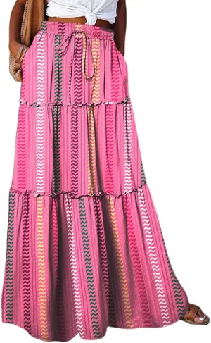 Trendy Women's Skirts, Casual Boho Vacation Summer Flowy Maxi Womens Skirts