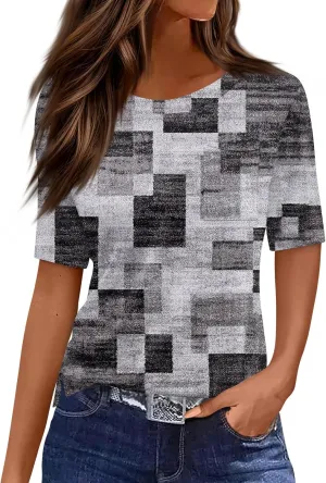 Tunic Tops for Women 2025 Summer Casual Button Up Crew Neck Shirts Short Sleeve T-Shirt Graphic Tees Blouse