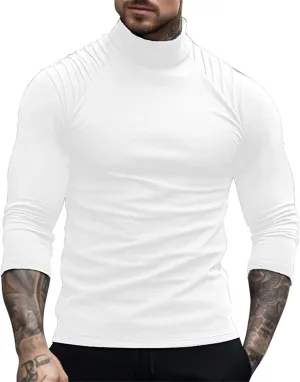 Turtleneck Long Sleeve T Shirts for Men Slim Fit Length Sleeve Raglan Shirt Basic Designed Baselayers Tops Pullover