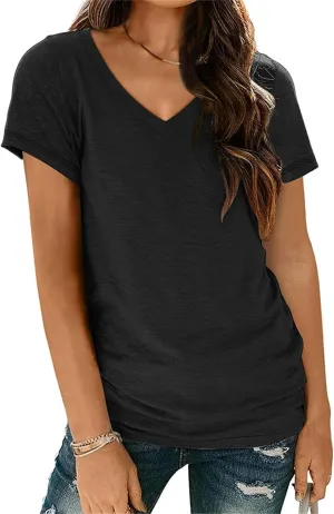 V Neck T Shirts for Women Cap Sleeve V Neck Tees Summer Cute Tops Casual Loose Fit Shirt Lightweight Soft Clothes
