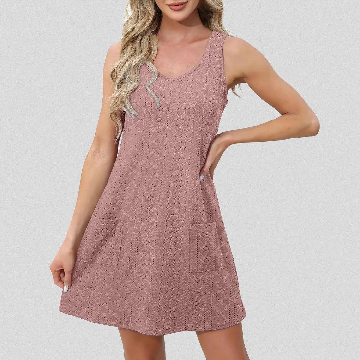 Vacation Dresses for Women 2025 Casual Sleeveless Sexy Wrap Short Dresses V Neck Solid Sundress Mini Flowy Dress