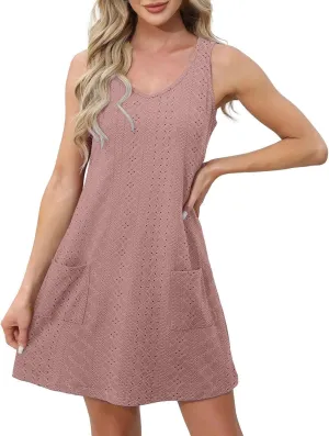 Vacation Dresses for Women 2025 Casual Sleeveless Sexy Wrap Short Dresses V Neck Solid Sundress Mini Flowy Dress