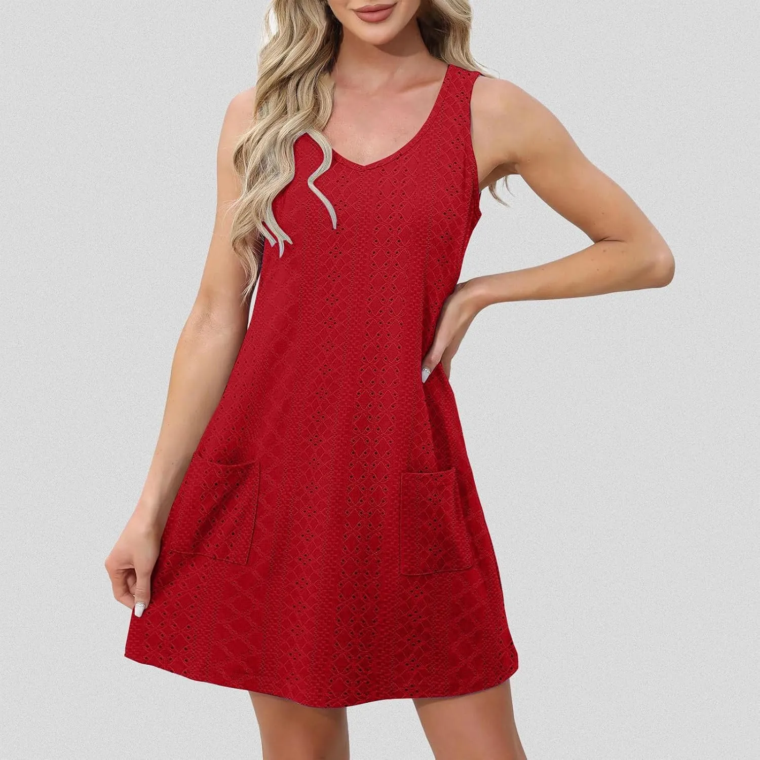 Vacation Dresses for Women 2025 Casual Sleeveless Sexy Wrap Short Dresses V Neck Solid Sundress Mini Flowy Dress