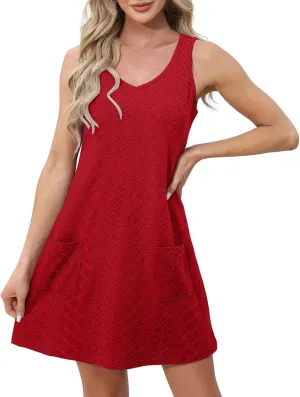 Vacation Dresses for Women 2025 Casual Sleeveless Sexy Wrap Short Dresses V Neck Solid Sundress Mini Flowy Dress