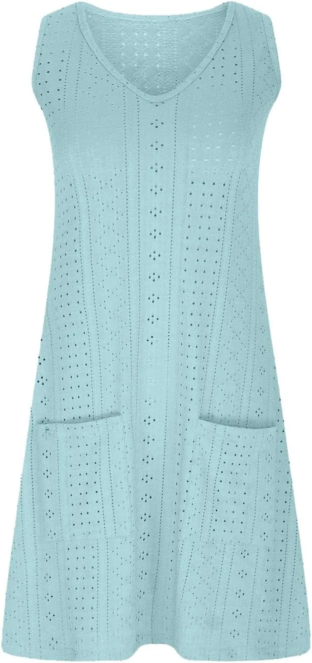 Vacation Dresses for Women 2025 Casual Sleeveless Sexy Wrap Short Dresses V Neck Solid Sundress Mini Flowy Dress