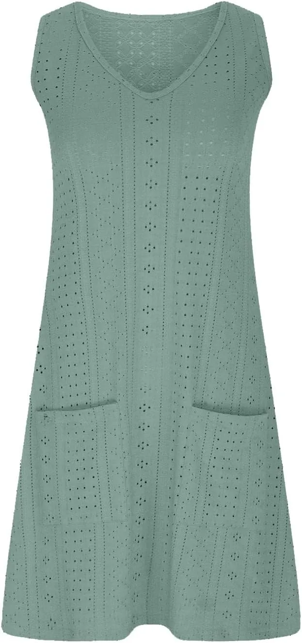 Vacation Dresses for Women 2025 Casual Sleeveless Sexy Wrap Short Dresses V Neck Solid Sundress Mini Flowy Dress