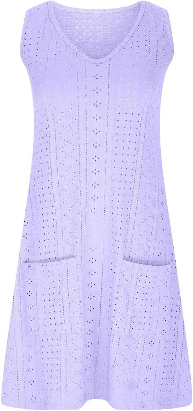Vacation Dresses for Women 2025 Casual Sleeveless Sexy Wrap Short Dresses V Neck Solid Sundress Mini Flowy Dress