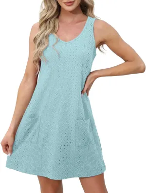 Vacation Dresses for Women 2025 Casual Sleeveless Sexy Wrap Short Dresses V Neck Solid Sundress Mini Flowy Dress