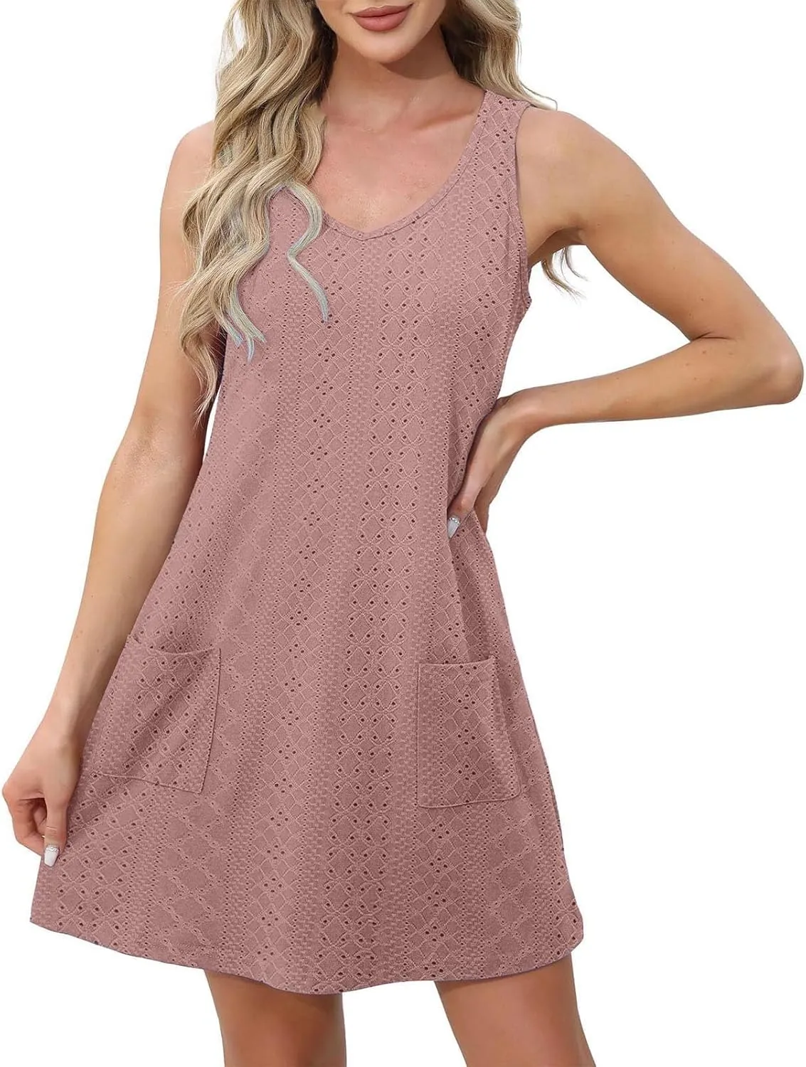 Vacation Dresses for Women 2025 Casual Sleeveless Sexy Wrap Short Dresses V Neck Solid Sundress Mini Flowy Dress