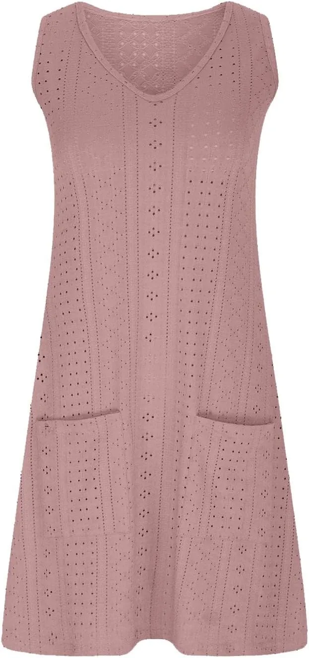 Vacation Dresses for Women 2025 Casual Sleeveless Sexy Wrap Short Dresses V Neck Solid Sundress Mini Flowy Dress
