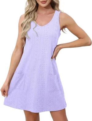 Vacation Dresses for Women 2025 Casual Sleeveless Sexy Wrap Short Dresses V Neck Solid Sundress Mini Flowy Dress