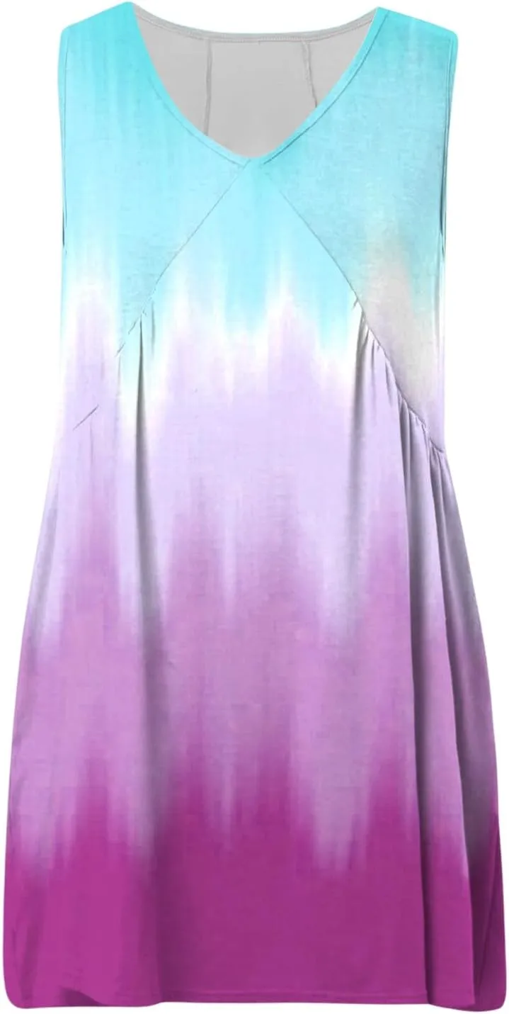 Vacation Dresses for Women 2025 Sleeveless V Neck Tiered Swing Dress Casual Going Out Short Sundress with Pockets