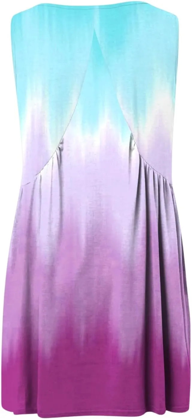 Vacation Dresses for Women 2025 Sleeveless V Neck Tiered Swing Dress Casual Going Out Short Sundress with Pockets