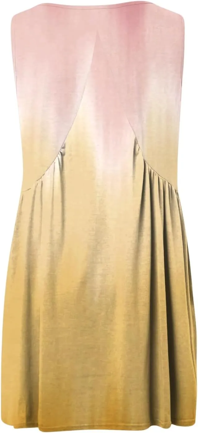 Vacation Dresses for Women 2025 Sleeveless V Neck Tiered Swing Dress Casual Going Out Short Sundress with Pockets