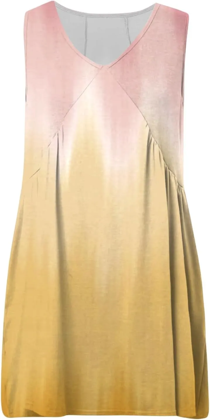Vacation Dresses for Women 2025 Sleeveless V Neck Tiered Swing Dress Casual Going Out Short Sundress with Pockets