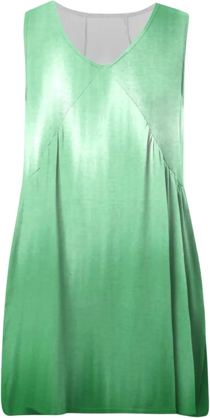 Vacation Dresses for Women 2025 Sleeveless V Neck Tiered Swing Dress Casual Going Out Short Sundress with Pockets