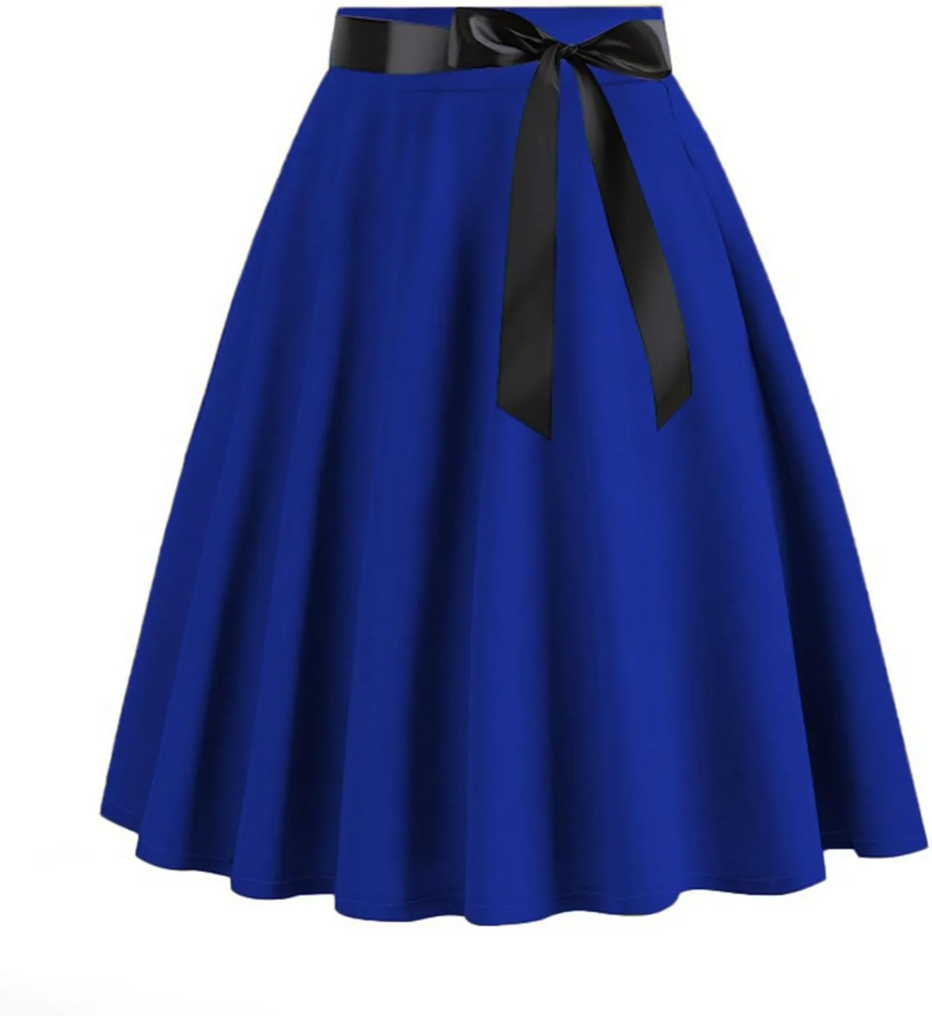 Vintage High Waist A Line Skirt for Women Retro Swing Midi Skirts with Satin Bow Elegant Tea Skirt