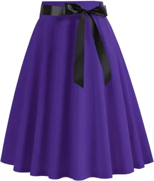 Vintage High Waist A Line Skirt for Women Retro Swing Midi Skirts with Satin Bow Elegant Tea Skirt