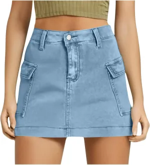 Vintage Jean Skorts for Woman High Waisted Trendy Stretchy Denim Skirt with Pocket Y2K Casual Summer Skorts Skirts