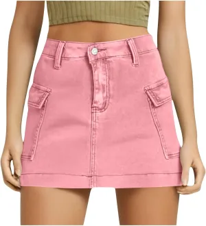 Vintage Jean Skorts for Woman High Waisted Trendy Stretchy Denim Skirt with Pocket Y2K Casual Summer Skorts Skirts