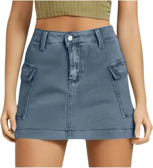 Vintage Jean Skorts for Woman High Waisted Trendy Stretchy Denim Skirt with Pocket Y2K Casual Summer Skorts Skirts