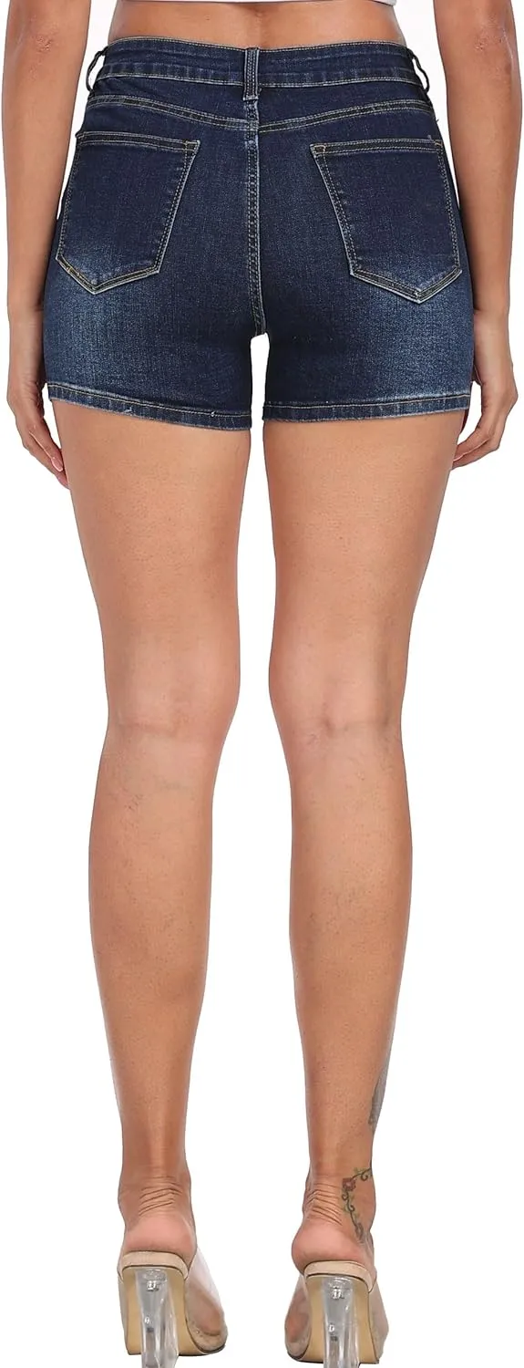 WAYRUNZ Mid Rise Denim Stretchy Jean Shorts for Women