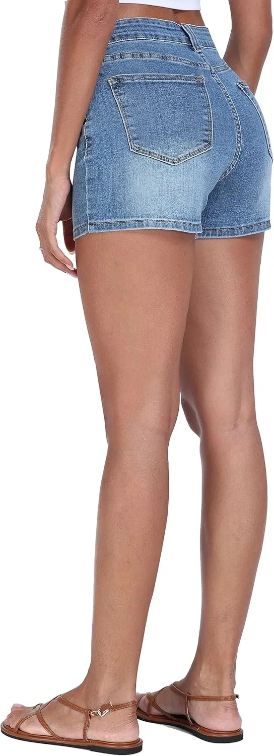 WAYRUNZ Mid Rise Denim Stretchy Jean Shorts for Women