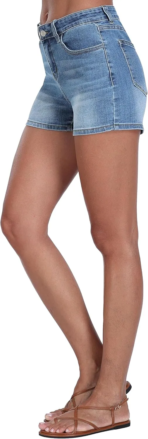 WAYRUNZ Mid Rise Denim Stretchy Jean Shorts for Women