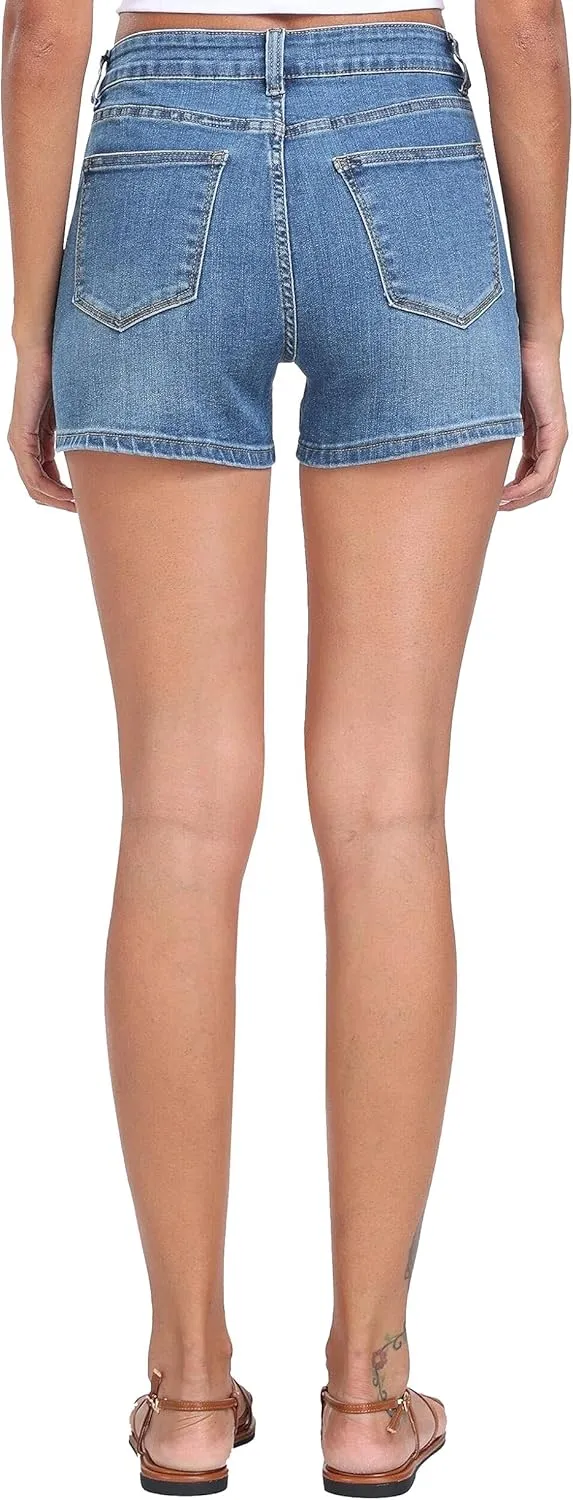WAYRUNZ Mid Rise Denim Stretchy Jean Shorts for Women