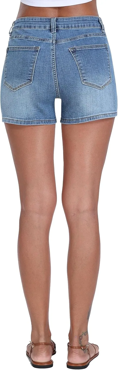 WAYRUNZ Mid Rise Denim Stretchy Jean Shorts for Women