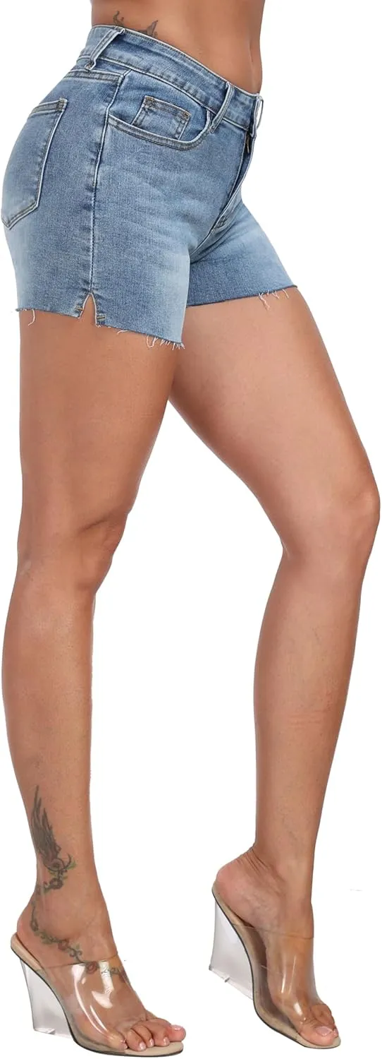 WAYRUNZ Mid Rise Denim Stretchy Jean Shorts for Women