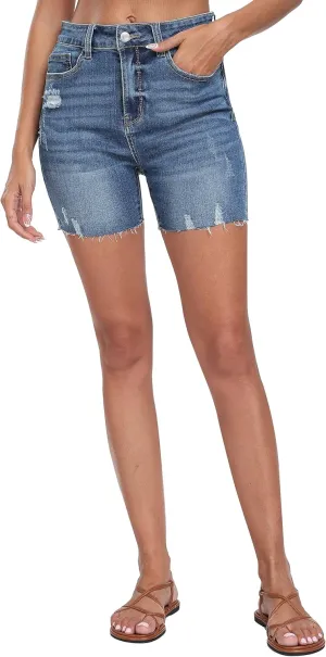 WAYRUNZ Mid Rise Denim Stretchy Jean Shorts for Women