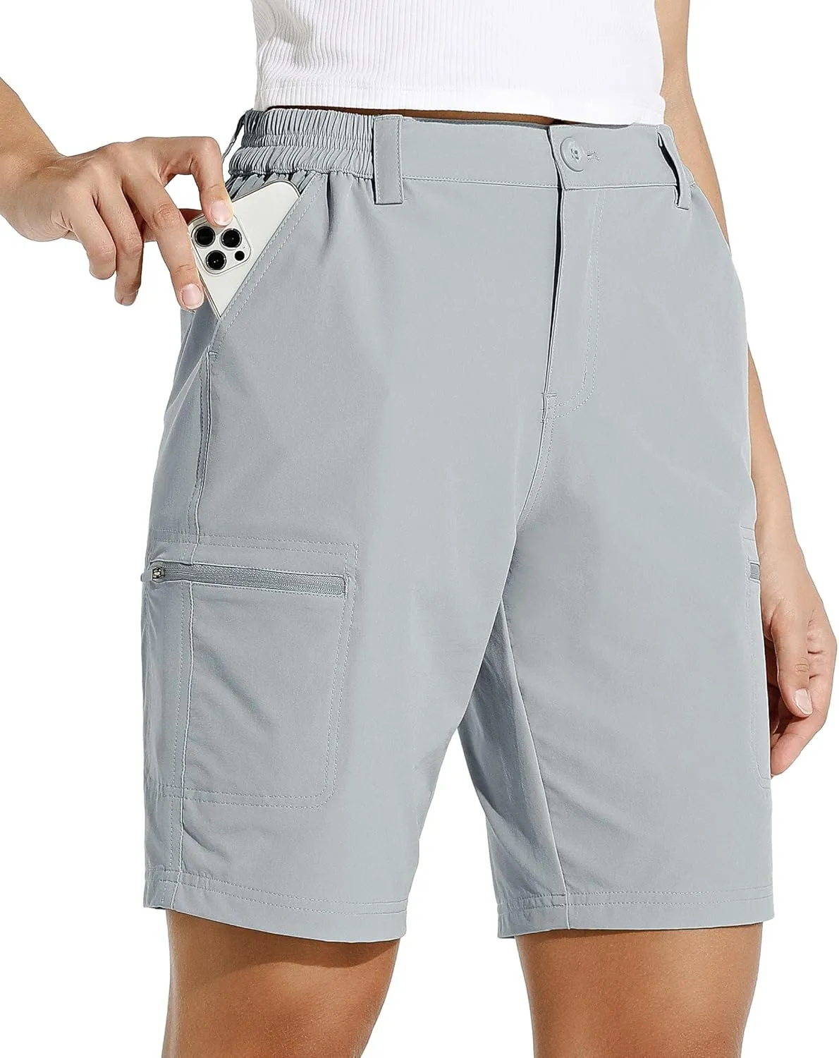 Willit Women's 10" Hiking Cargo Shorts Stretch Golf Active Long Shorts Quick Dry Outdoor Summer Shorts