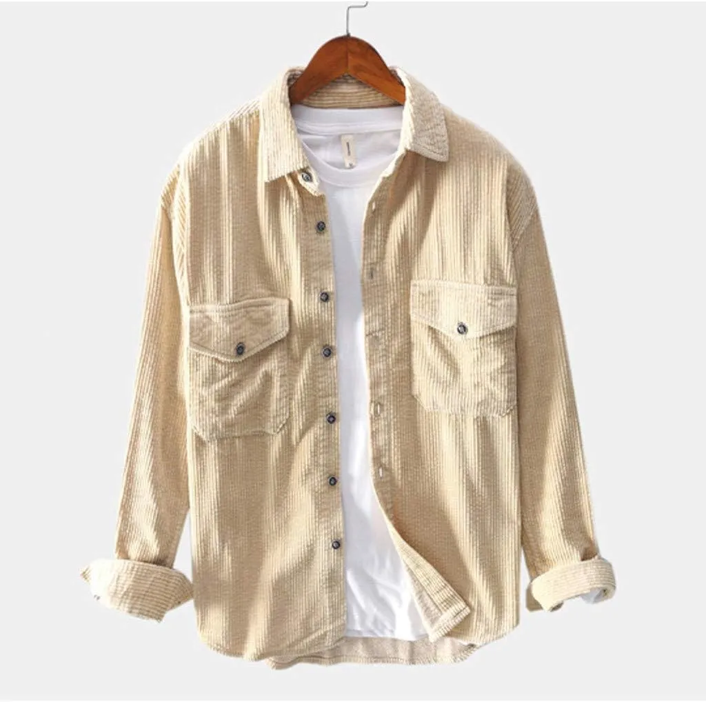 Winter Jackets for Men,Long Collar Turndown Top Sleeve Corduroy Shirts Winter Casual Blouse Shirts T Shirts