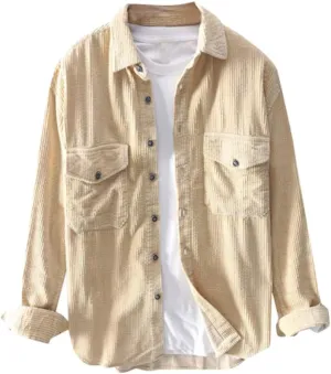 Winter Jackets for Men,Long Collar Turndown Top Sleeve Corduroy Shirts Winter Casual Blouse Shirts T Shirts