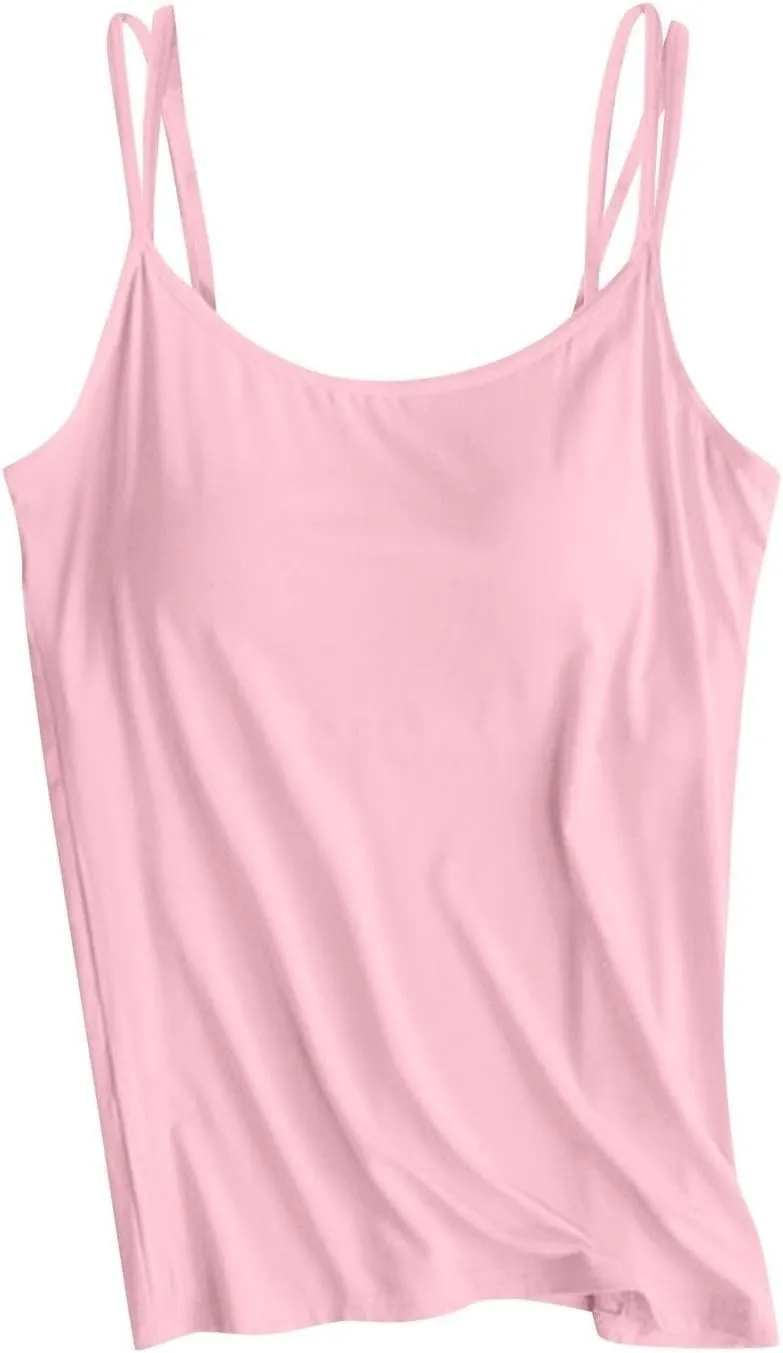 Women Camisole with Built in Bra, Womens Adjustable Spaghetti Strap Cami Tanks Basic Padded Comfy Yoga Tops
