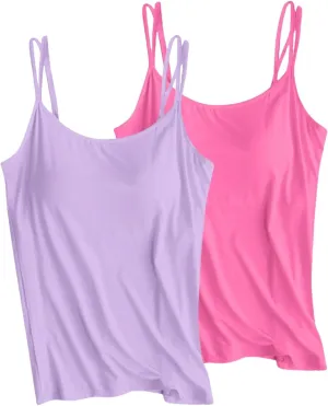 Women Camisole with Built in Bra, Womens Adjustable Spaghetti Strap Cami Tanks Basic Padded Comfy Yoga Tops