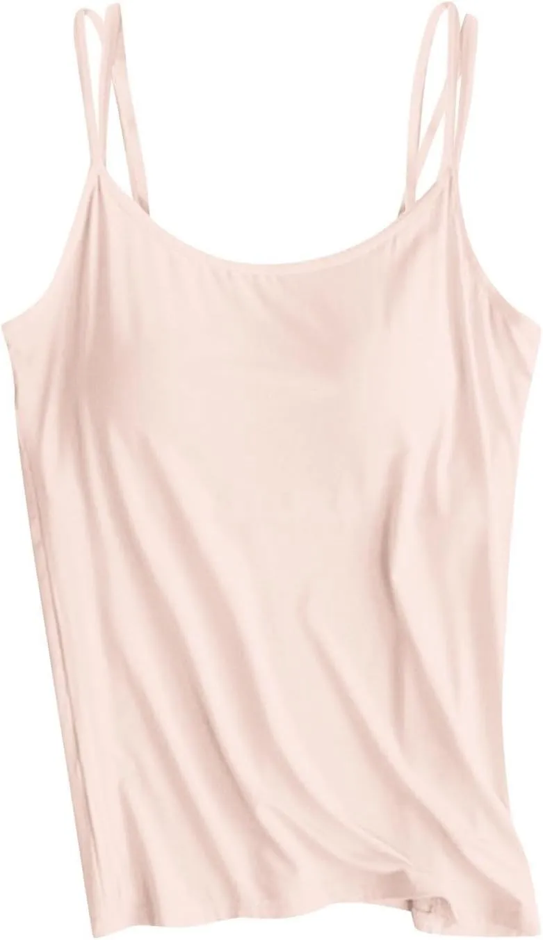 Women Camisole with Built in Bra, Womens Adjustable Spaghetti Strap Cami Tanks Basic Padded Comfy Yoga Tops