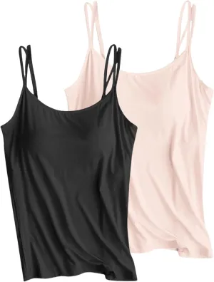 Women Camisole with Built in Bra, Womens Adjustable Spaghetti Strap Cami Tanks Basic Padded Comfy Yoga Tops