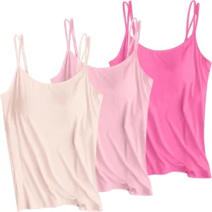 Women Camisole with Built in Bra, Womens Adjustable Spaghetti Strap Cami Tanks Basic Padded Comfy Yoga Tops